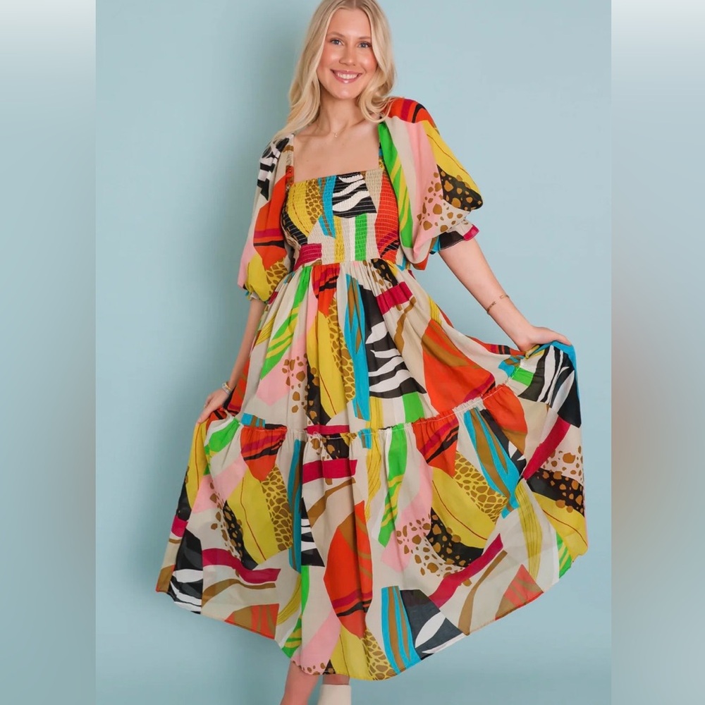 NWT Avara Boutique - Fate Multicolor Abstract Maxi Dress